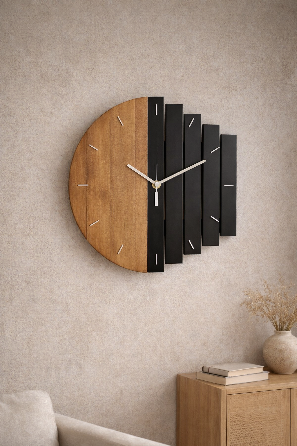 Vesper – Houten Wandklok – Rustiek & Geruisloos – Voor Woonkamer