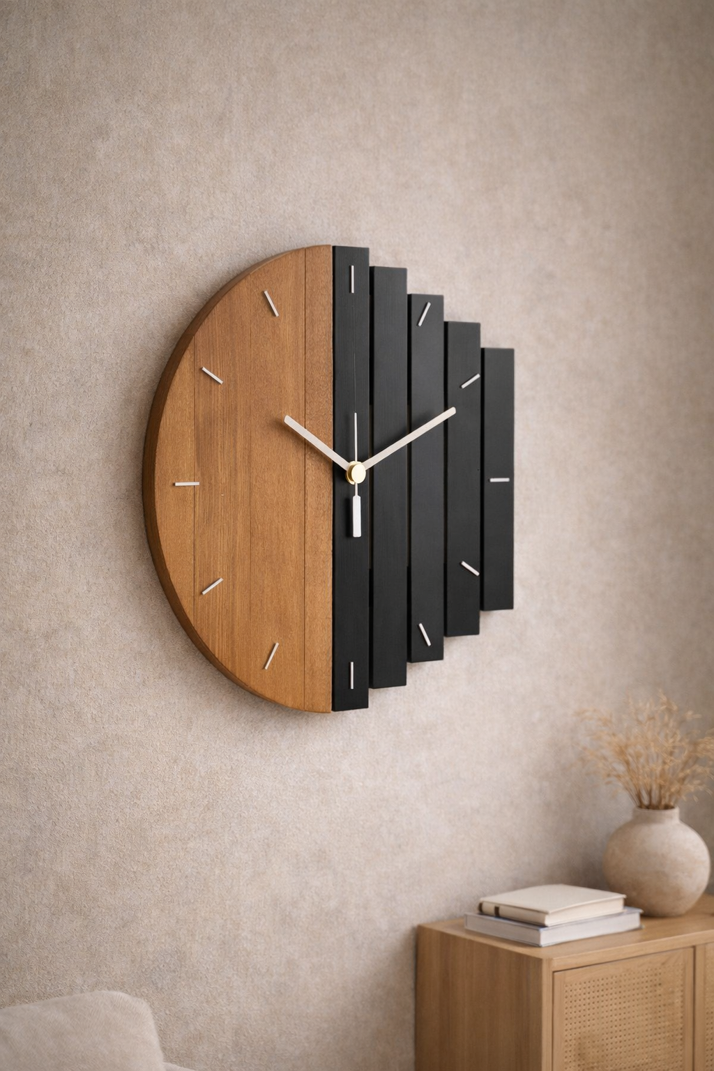 Vesper – Houten Wandklok – Rustiek & Geruisloos – Voor Woonkamer